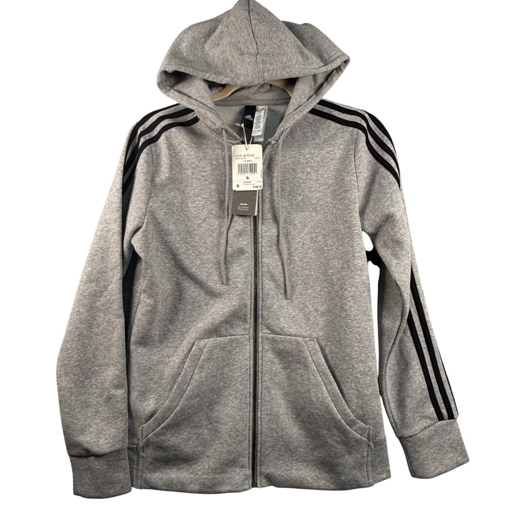 Adidas Men Small Core Fleece 3-Stripes Full Zip Hoodie Sportswear Athleisure NWT